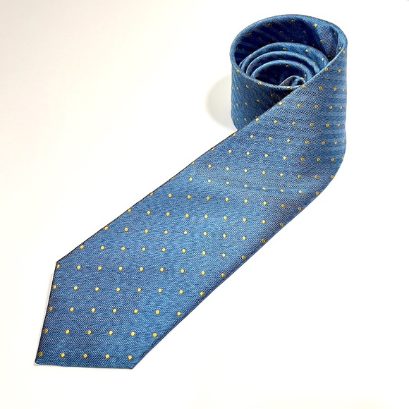 Ben Sherman Tie Modern Light Blue with Gold Polkadots 100% Woven Silk - Picture 1 of 10